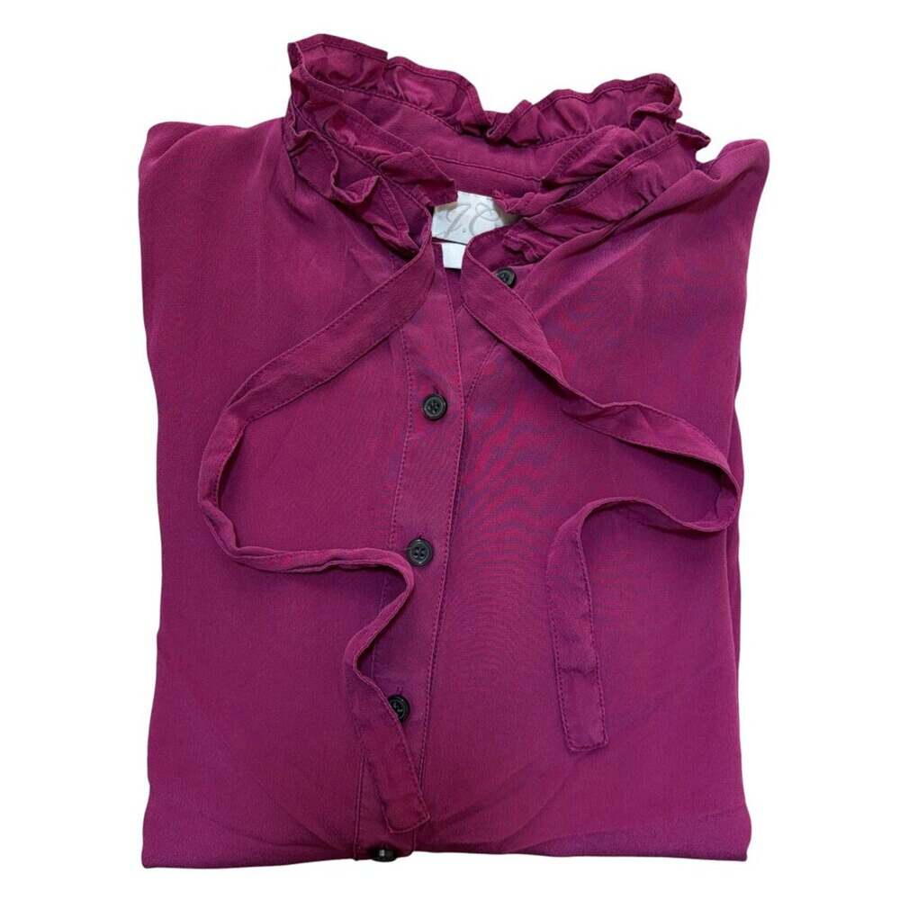 J.Crew Classic-Fit Ruffleneck Silk Popover Shirt  (Fresh Raspberry) - Size 2